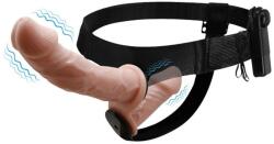 LyBaile Strap-on Dublu Passionate Harness cu Vibratii Multispeed, TPR, Natural