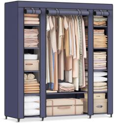 SONGMICS Szövet Szekrény, Összecsukható Ruhatartóval, Sötétkék