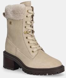 Tommy Hilfiger velúr bokacsizma TH SHEARLING LACE UP BOOT - bézs Női 37
