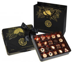  Exclusive Black fémdobozos kézműves praliné válogatás táskával Belga Csokoládéból 250g