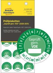 Avery-Zweckform Avery időjárásálló öntapadó plakett Vinyl "Geprüft gem. VDE" 2026-2031 év Ø 20 mm - zöld (6983-2026)