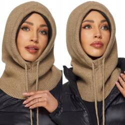 DEMUR Balaclava Kapucnis Női kötött pulóver téli bézs (czapki kominy kaptury kominiarki damskie)