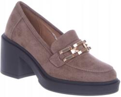 VINCEZA Barna Masszív Mokaszin Loafers Oxford Női Magassarkú Félcipő 38 (58325)