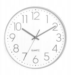  Falióra Kerek Ezüst Kerettel Falra 30 CM Modern Csendes Nagy