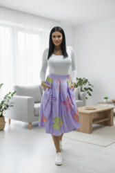 Norafashion Gyönyörű gumis derekú mintás szoknya (lila-színes virágmintás) (240911)