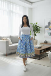 Norafashion Gyönyörű gumis derekú mintás szoknya (világoskék-ecru mintás) (237786)