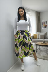 Norafashion Gyönyörű gumis derekú mintás szoknya (fekete-zöld-bézs cikkcakk) (844178)