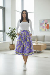 Norafashion Gyönyörű gumis derekú mintás szoknya (lila-lime mintás) (184459)