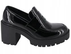  Fekete Lakkozott Magassarkú Félcipő Vastag Talppal 40-ES (F2_9509A-1)