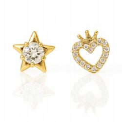 Ecarla 14 karátos arannyal futtatott, nemesacél fülbevaló cirkónia kövekkel, szív és csillag motívummal (5903843905936)