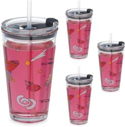 Relaxdays Set de 4 ochelari pentru copii Relaxdays cu motiv spațial (10087139) Pahar