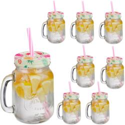 Relaxdays Set de pahare Relaxdays cu capac, 8 piese, model Flamingo (10083671) Pahar