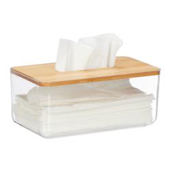 Relaxdays Cutie transparentă pentru șervețele Relaxdays cu capac din bambus (10096322)