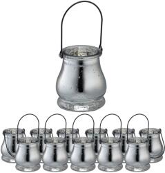 Relaxdays Suporturi pentru lumânări tip pastilă Relaxdays argintii, set de 12 (10074234) Pahar