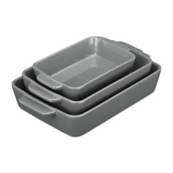 Relaxdays Set de caserole ceramice Relaxdays, 3 piese, gri (10076942)