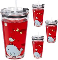 Relaxdays Set de 4 ochelari Relaxdays pentru copii cu motiv de balenă (10083680) Pahar