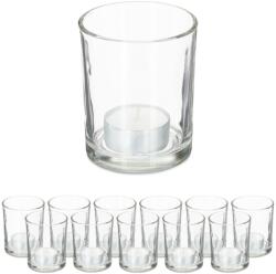 Relaxdays Suporturi transparente pentru lumânări tip pastilă Relaxdays, set de 12 (10074543) Pahar