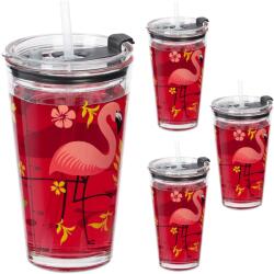 Relaxdays Set de 4 pahare Relaxdays cu motiv flamingo (10083713) Pahar
