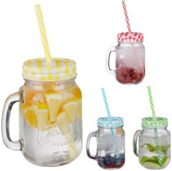 Relaxdays Pahare colorate Relaxdays cu capac, set de 4 (10087248) Pahar