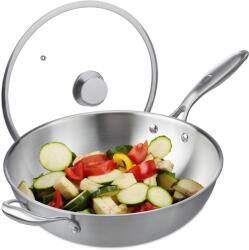 Relaxdays Wok Relaxdays din oțel inoxidabil cu capac de sticlă (10069967)
