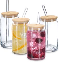 Relaxdays Pahare Relaxdays cu capace din bambus, set de 4 (10112155) Pahar