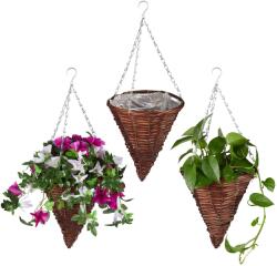 Relaxdays Coș suspendat împletit pentru ghivece de flori Relaxdays, set de 3 (10067178)