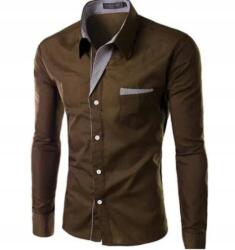  MD Barna férfi ing szürke betétes hosszú ujjú slim L (Brązowa koszula - 1)