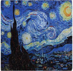 Shopika Esarfa premium din matase cu dubla fata, imprimeu cu model inspirat dupa pictura celebra a lui Van Gogh Noapte Instelata