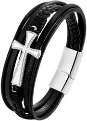BeSpecial Bratara neagra din piele naturala cu cruce si inchizatoare din inox (BIGP0170_21)