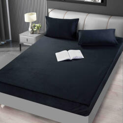 Jojo Home Husa de Pat din Catifea cu Elastic si 2 Fete de Perna 50x70cm, 180x200cm, Neagra-D132 (D132)