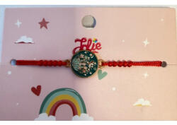 Flippy Martisor Bratara pentru Copii, Jolie, Model Cerc cu Flori, Snur cu Impletitura Rosu Reglabil, Verde (teo-134932)