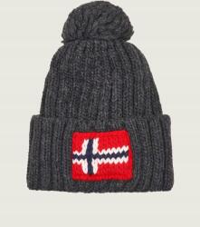 Napapijri Eredeti Férfi Téli Sapka Beanie Logó Akril Szürke Pompon