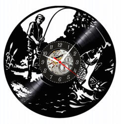  Ceas de perete din disc de vinil, Model Pescar, Negru, 30 cm - cod CB3714