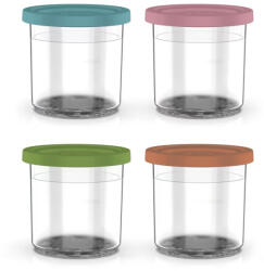 Ninja Set recipiente pentru înghetata Ninja Creami XSKPNTLID4EUK, 4х473 ml, Fara BPA, Etanse, Transparent / Multicolor (XSKPNTLID4EUK)