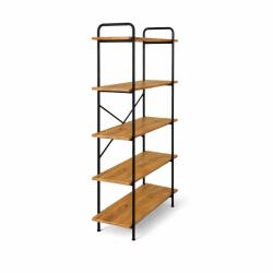 Kiwari Raft inalt Kiwari® Fivo, 5 polite, 144x34x80 cm, MDF si Metal, Stejar/Negru (5941947802317) Raft