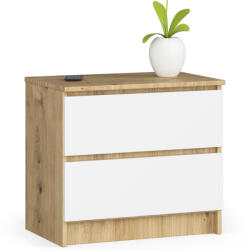 Brius Comoda 2 sertare pal laminat glisiere metalice, 60x40x55 cm, design modern compact, stejar artisan alb (AK-52852990)
