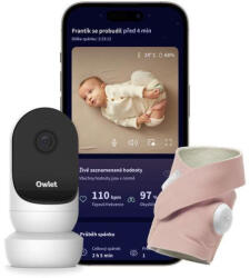Owlet Dream Sock okos zokni 0-18 hónapig + Owlet Cam 2 kamera - Rózsaszín
