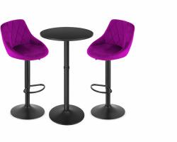 Klubfotel Bárasztal szett: Kast forgószék lila (2db) + fekete állítható magasságú kerek bárasztal