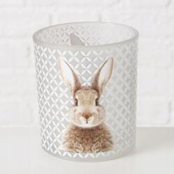 Boltze Üveg gyertyatartó bolyhos nyúllal Változat: Nagy világosszürke (4066076326495)