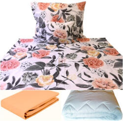  Barack virágos pamut 140x200 cm ágynemű huzat szett + 135x200 cm paplan + 90x200 cm gumis lepedő