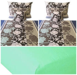  Akciós ágynemű szett: 2 db pamut 140x200 cm kék - szürke ágynemű huzat + 160x200 cm menta gumis pamut lepedő