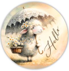  Nyomtatott fa tábla - Hello bárányos 11, 8cm