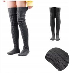  Női Térdzokni vastag, meleg, Kábelkötött Mintával, 85cm, Szürke (Bomevarica 2322714)