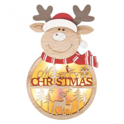  Fa ajtódísz, ablakdísz, rénszarvas forma, 4 db LED, kapcsolható (KLW-21-R)