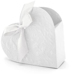  Ajándéktartó doboz - fehér szív alakú, szalaggal -10db (PUDP10)