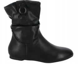  Öko Bőr Lapos Sarkú Bokacsizma 1 cm Szőrmével Bélelt Fekete 37 (G1_89-6_BLACK_37)