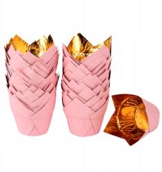  Tulipán muffin papír Royal Arany-rózsaszín 50 db, fóliázott (Papilotki Tulipany Różowe)