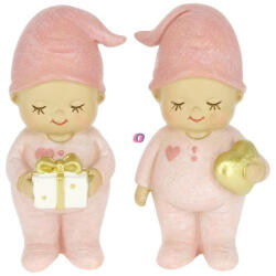 Decoration & Design Karácsonyi baba ajándékkal, álló, rózsaszín, arany 2 féle 10, 5 cm (DD68310)
