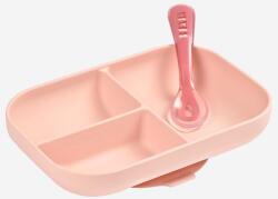 Beaba Set De Masa Beaba Din Silicon 2 Piese +4 Luni Pink Set pentru masa bebelusi