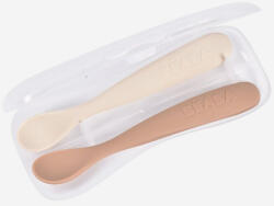 Beaba Set 2 Lingurite Silicon Beaba +4 Luni Clay / Praline Set pentru masa bebelusi